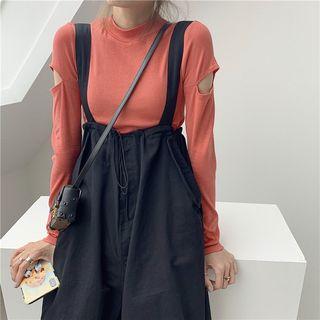 Long-sleeve Cutout Plain Top / Sleeveless Jumper Pants