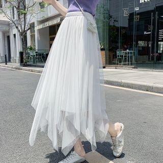 Irregular Mesh A-line Midi Skirt