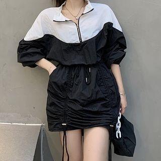 Long-sleeve Two Tone Mini Dress White - One Size