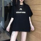 Elbow-sleeve Reflective Letter Print T-shirt