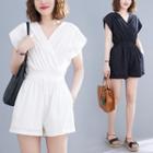 Short-sleeve Shirred Romper White - One Size