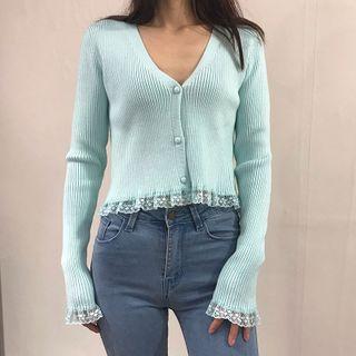 Lace Trim Rib Knit Cardigan