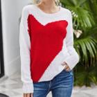 Long Sleeve Heart Patterned Knitted Top