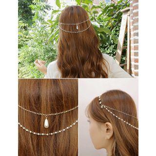 Faux-pearl Trim Slim Hair Band With Chain Strap