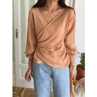 Bishop-sleeve Wrap Blouse