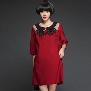 Peter-pan Collar Lace Panel Dress