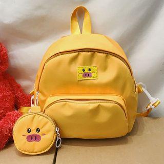 Pig Embroidered Nylon Backpack With Pouch