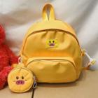 Pig Embroidered Nylon Backpack With Pouch