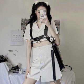 Short-sleeve Zipped A-line Dress / Garter / Set