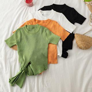 Knotted Hem Short Sleeve Knit Top