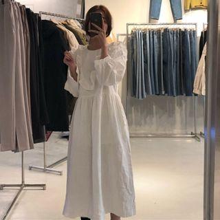 Ruffle-detail High-waist A-line Midi Dress