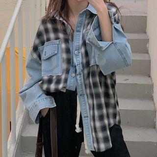 Plaid Denim Shirt Blue & Plaid - Black & White - One Size