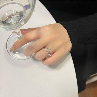 Rhinestone Butterfly Layered Open Ring Silver - One Size