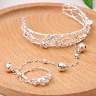 Alloy Chained Bangle Ring Silver - One Size