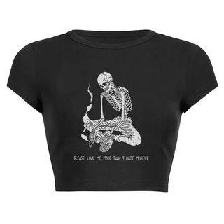 Skeleton Print Cropped T-shirt (various Designs)