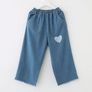Heart Embroidered Wide Leg Jeans