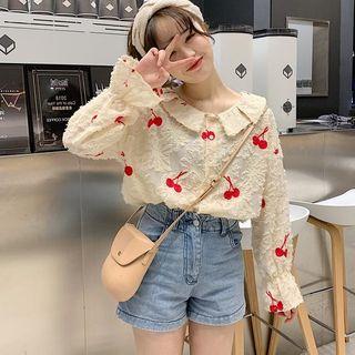 Cherry Embroidered Blouse As Shown In Figure - One Size