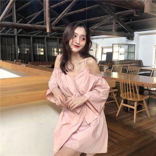 Tie Waist Off-shoulder Long-sleeve Dress