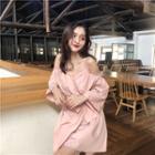 Tie Waist Off-shoulder Long-sleeve Dress