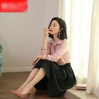 V-neck Shirt / Midi A-line Skirt / Set