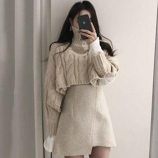Cropped Cable-knit Turtleneck Sweater / Mini A-line Skirt