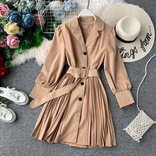 Single-breasted Long-sleeve Collared Dress