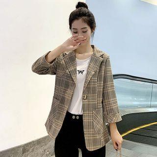 3/4-sleeve Plaid Single-button Blazer