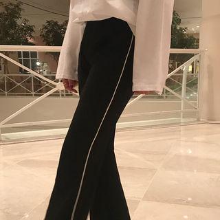 Slit-hem Pipe-trim Boot-cut Pants