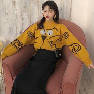 Cartoon Print Sweater Yellow - One Size