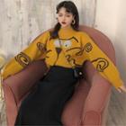 Cartoon Print Sweater Yellow - One Size