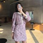 Set: Faux-pear Buttoned Jacket + Mini Skirt
