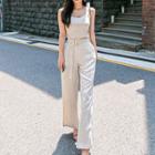 Set: Wide Strap Cropped Top + Belted Wide Leg Pants