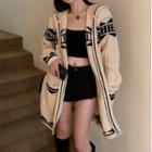 Print Hooded Cardigan White - One Size