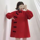 Chinese Knot Button Mandarin Collar Minidress Red - One Size