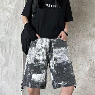 Tie-dyed Straight Leg Denim Shorts