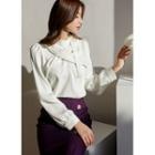 Faux-pearl Stand-collar Knotted Blouse