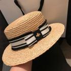 Bee Bow-accent Straw Sun Hat As Shown In Figure - One Size