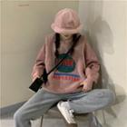 Mock Two Piece Letter Embroidered Shearling Panel Sweatshirt Sweatshirt - Pink - One Size