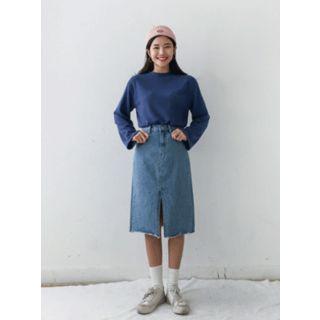 Slit-front Denim H-line Skirt