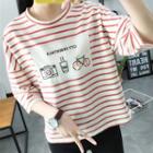 Striped Applique 3/4-sleeve T-shirt
