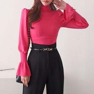 Turtle-neck Frill Cuff Top