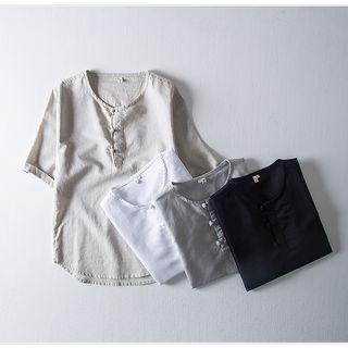 Button-detail Round-neck Short-sleeve Top