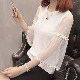 Faux Pearl Mesh-sleeve Top