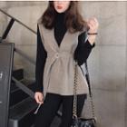 Set: Turtleneck Long-sleeve T-shirt + V-neck Tie Waist Vest