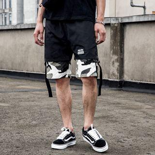Mock Two-piece Camouflage Panel Shorts