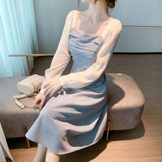 Long-sleeve Plain Panel Dress