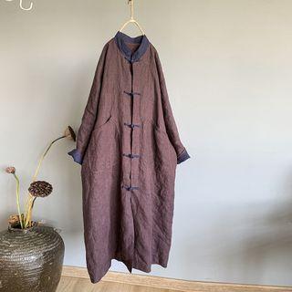 Long-sleeve Frog Buttoned Midi A-line Dress