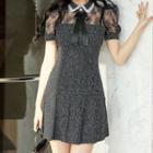 Bow-neck Lace Panel Mini A-line Dress