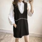 Set: 3/4-sleeve Blouse + Sleeveless Jumper Dress
