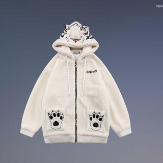 Tiger Themed Hooded Zip Fleece Jacket